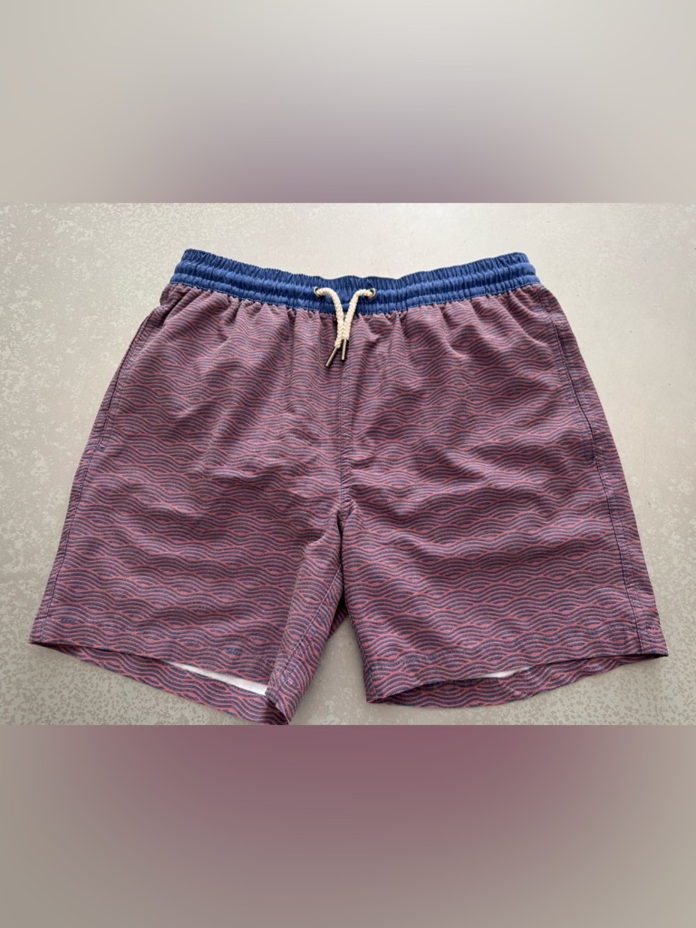 Fair Harbor, boys, Wave Print Swim Trunks with Navy Waistband!